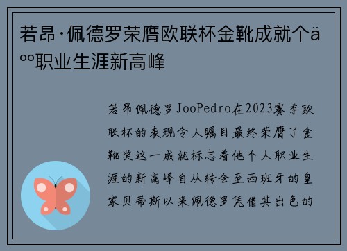若昂·佩德罗荣膺欧联杯金靴成就个人职业生涯新高峰